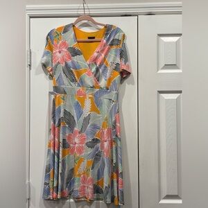 Ann Taylor Yellow Floral Wrap-Style Mini Dress